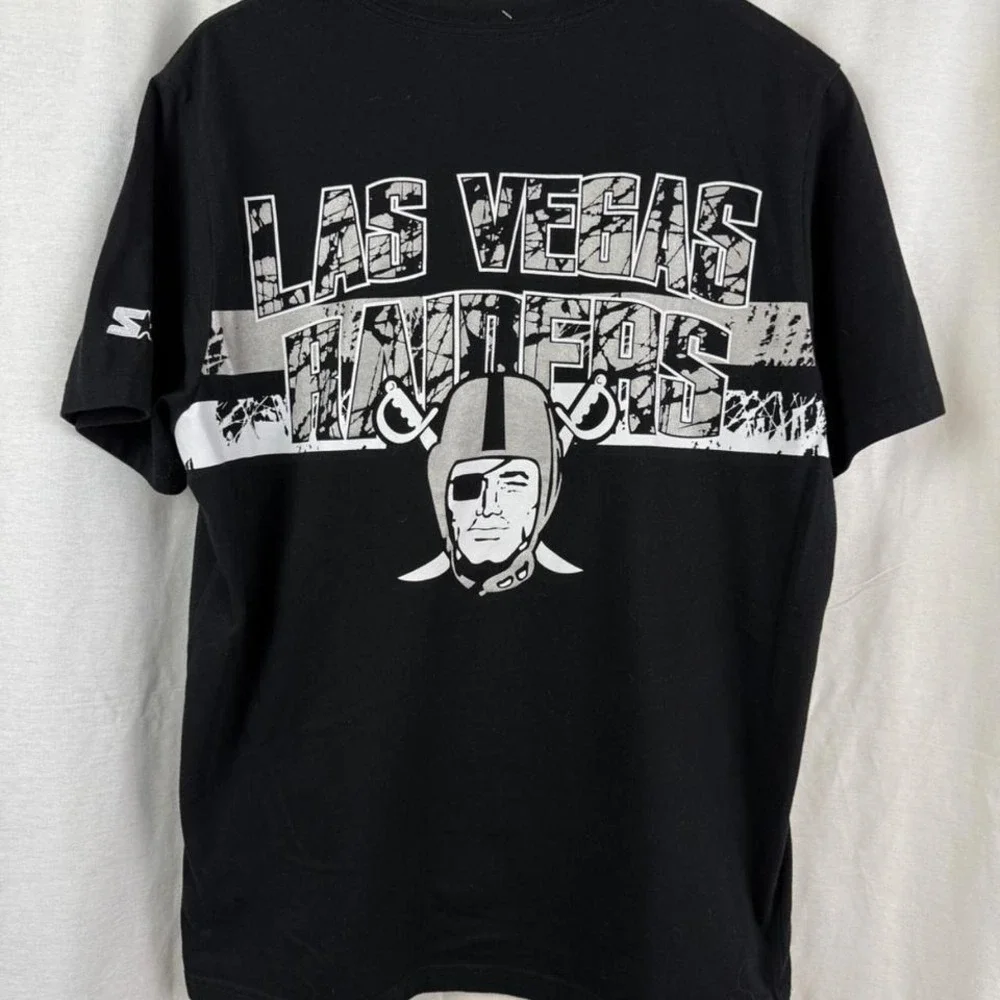 Starter T-Shirt Mens Large Black Excellent‎ Las Vegas Raiders Graphic Tee NFL